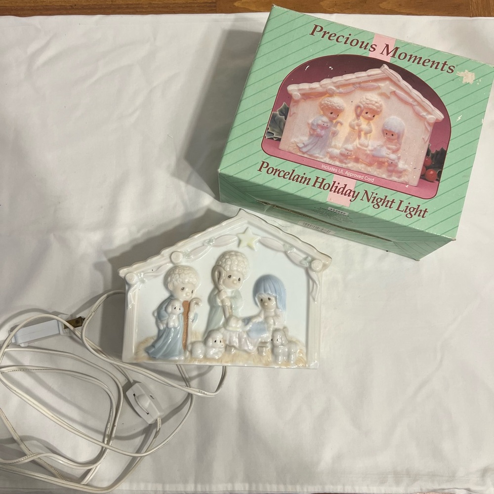 Precious Moments Porcelain Holiday Night Light - White and Blue